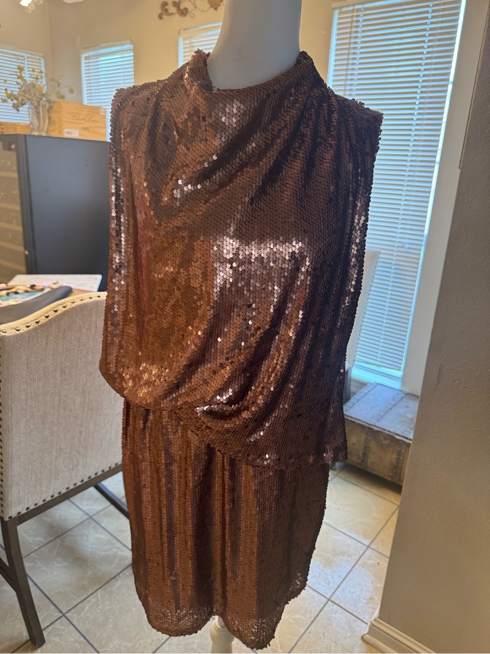 New TCEC boutique copper sequin party dress